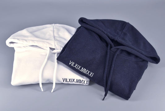 Personalised embroidered Couple hoodie with Roman Numerals