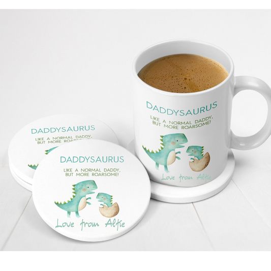 Personalised Daddysaurus Mug & Coaster Set | Father's Day Gift | New Daddy Gift | Daddy Birthday Gift | Gift for Him | Daddy Grandpa Grandad