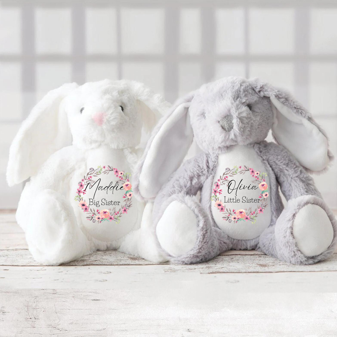 Personalised Bunny,Baby Gift,New Baby Gift, Baby Keepsake,Baby Girl Gifts,Big Sister Gift, Little Sister Gifts, New SisterGift, Sister Bunny