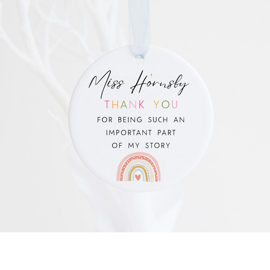 Personalised Teacher Hanging Ceramic Ornament | Thank You For Being Part Of My Story | End of School Year Gift | Thank You Teacher Classroom