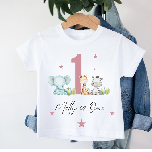 Kid's Birthday T-shirt, Birthday Keepsake T-shirt, When I Wake Up I Will Be 1,First Birthday, Personalised, Baby grow, Safari, One, Gift