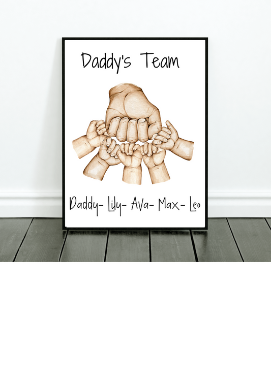 Daddy Fist Bump Print|Father|Children Hand Print|Fathers Day Gift|Daddy's Team|New Dad|Personalised|Daddy Gift|Family Hands|Step Dad|