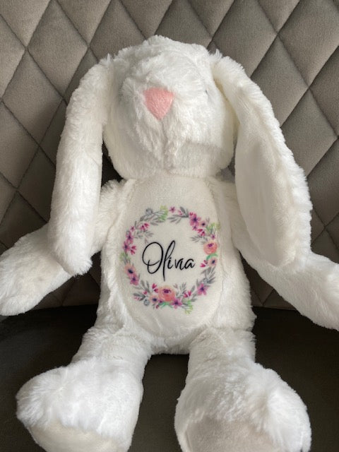 Personalised Bunny Rabbit, New Baby Gift, Customised Plush Soft Toy, Your Name Teddy, Cuddly Toy, Girls and Boys Teddy Baby Shower