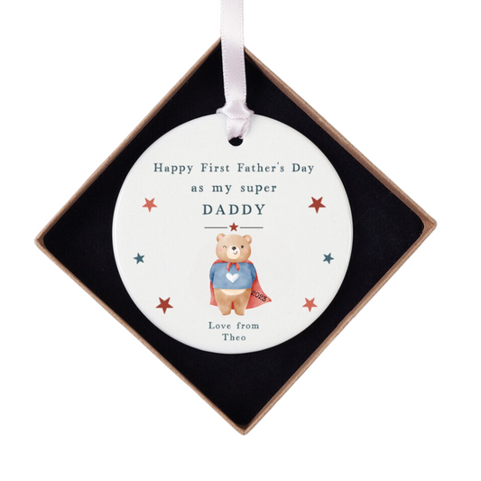 First Fathers Day Daddy Gift | Personalised Super Daddy Ceramic Keepsake with Gift Box | Daddy | Dad |