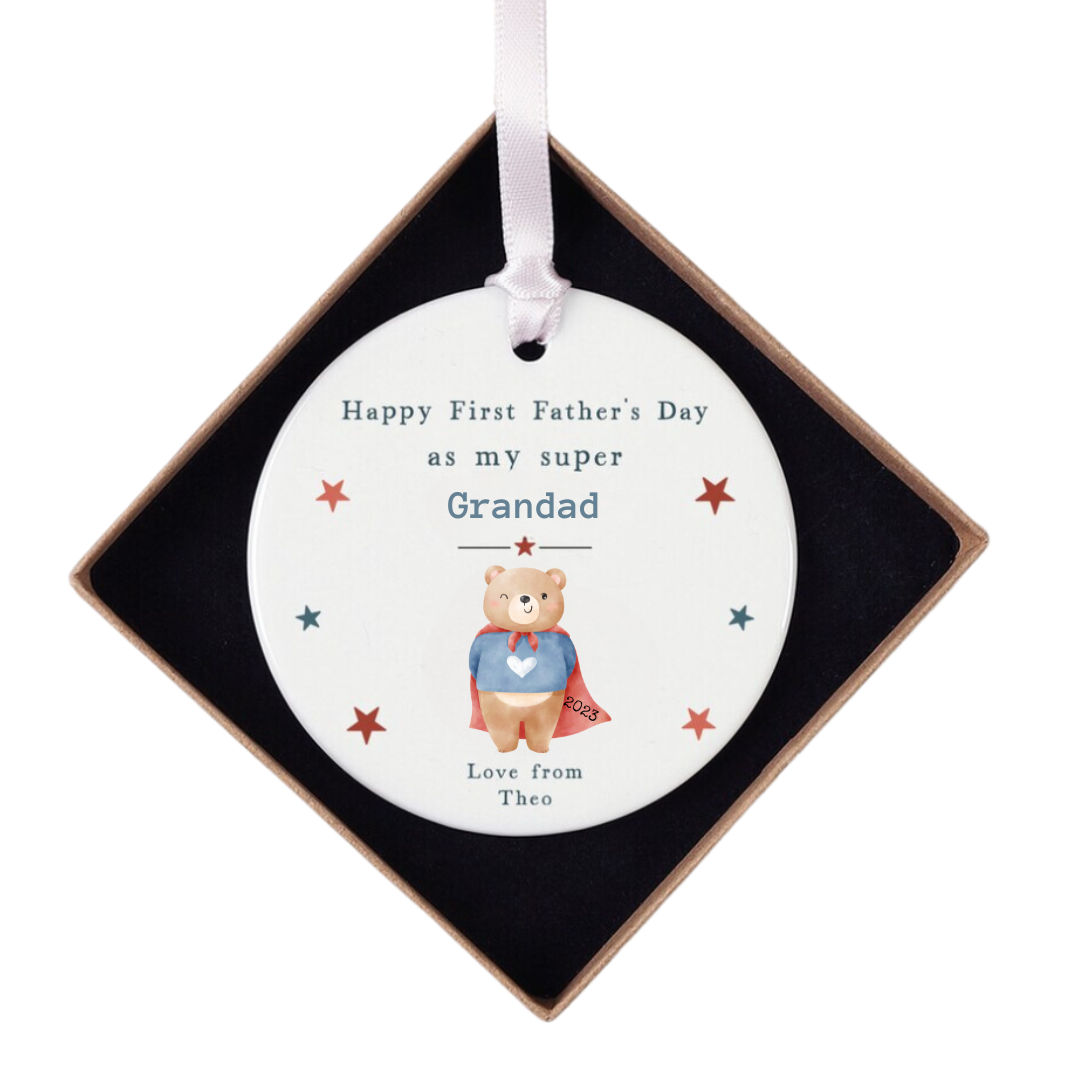 First Fathers Day Grandad Gift | Personalised Super Daddy Ceramic Keepsake with Gift Box | Daddy | Dad |