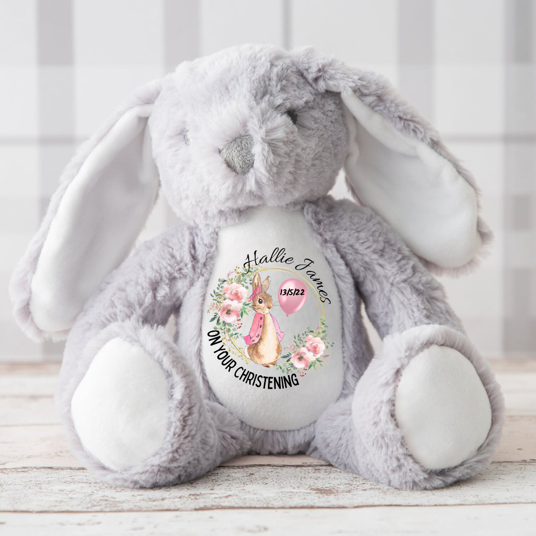 Personalised Christening Baptism Gift In blue or Pink Design, Christening Bunny,Christening Gifts,Christening Keepsake, Stuffed Teddy