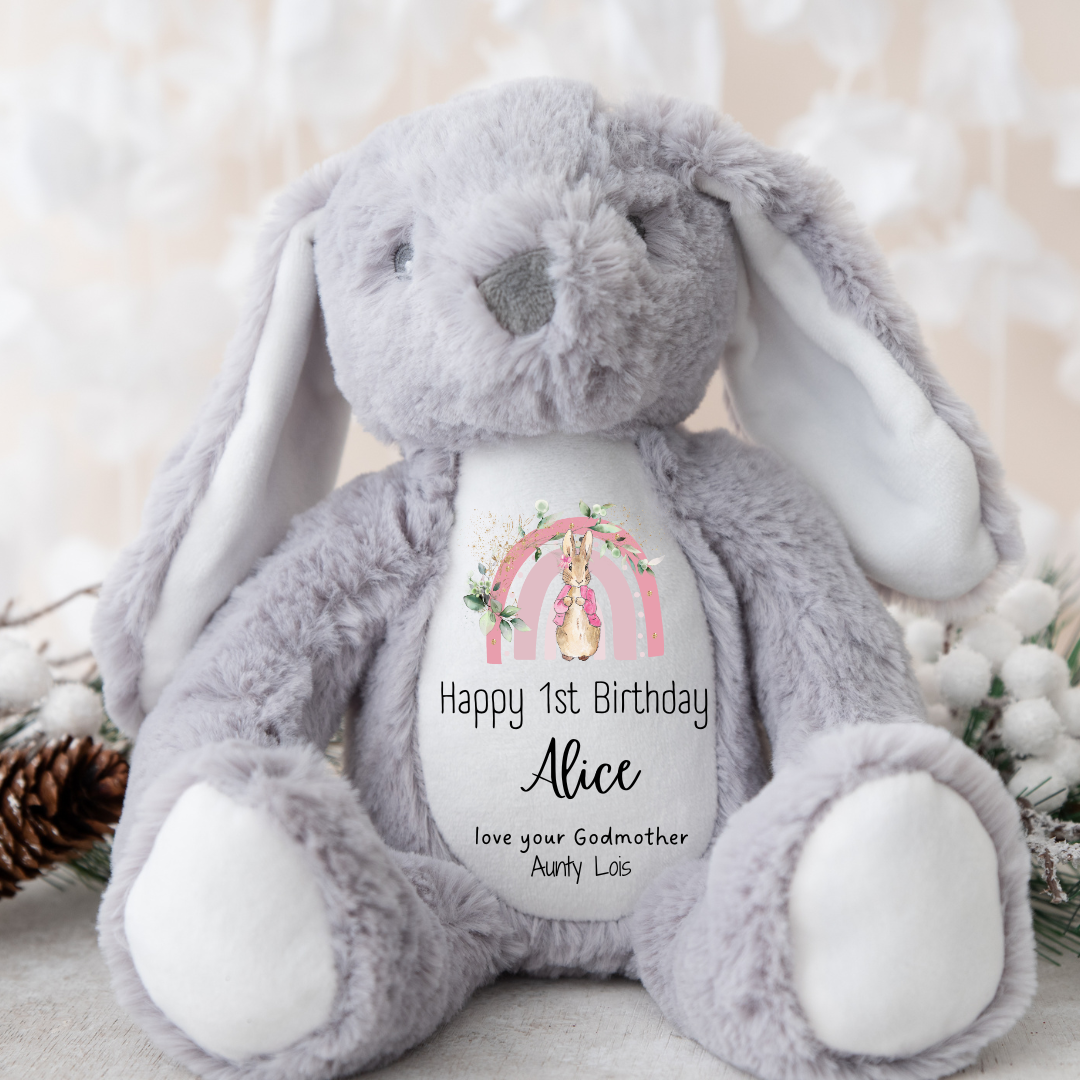 Personalised First Birthday Bunny Teddy - 1st Birthday Gifts - First Birthday Gift - 1st Birthday Girl - 1st Birthday Boy - Bunny