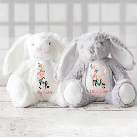 Personalised Bunny,Baby Gift,New Baby Gift, Baby Keepsake,Baby Girl Gifts,Big Sister Gift, Little Sister Gifts, New SisterGift, Sister Bunny