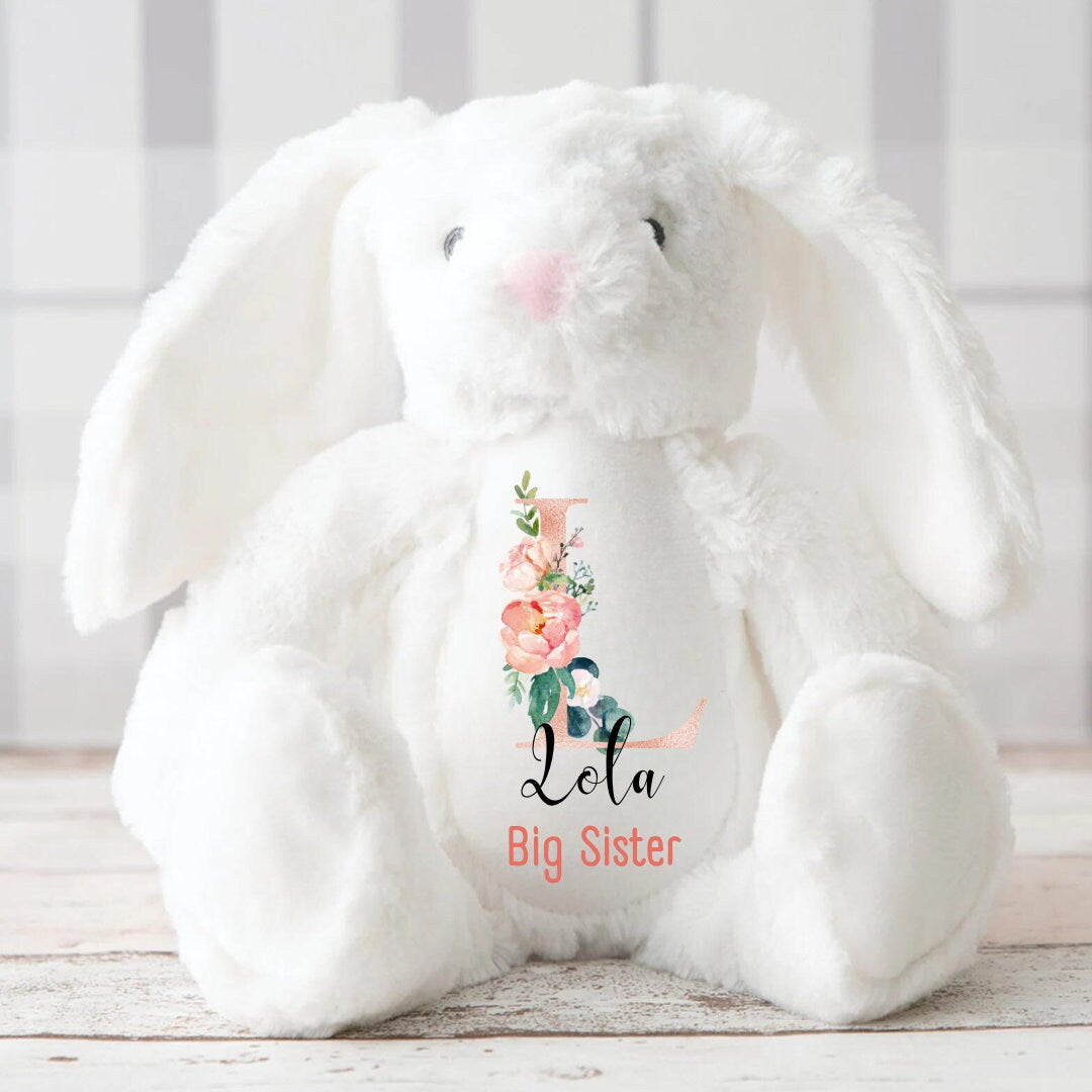 Personalised Bunny,Baby Gift,New Baby Gift, Baby Keepsake,Baby Girl Gifts,Big Sister Gift, Little Sister Gifts, New SisterGift, Sister Bunny