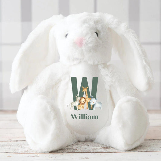 Personalised Bunny Rabbit, New Baby Gift, Personalised Plush Soft Toy, Safari theme , Your Name Teddy, Kids Cuddly Toy, Girls and Boys Teddy