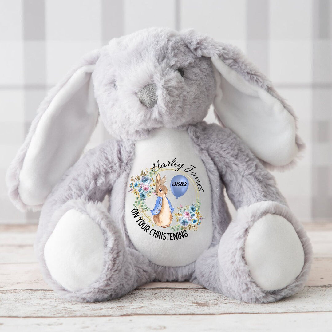 Personalised Christening Baptism Gift for Boys ,Blue Christening Bunny,Christening Gifts,Christening Keepsake, Holy Communion Stuffed Teddy