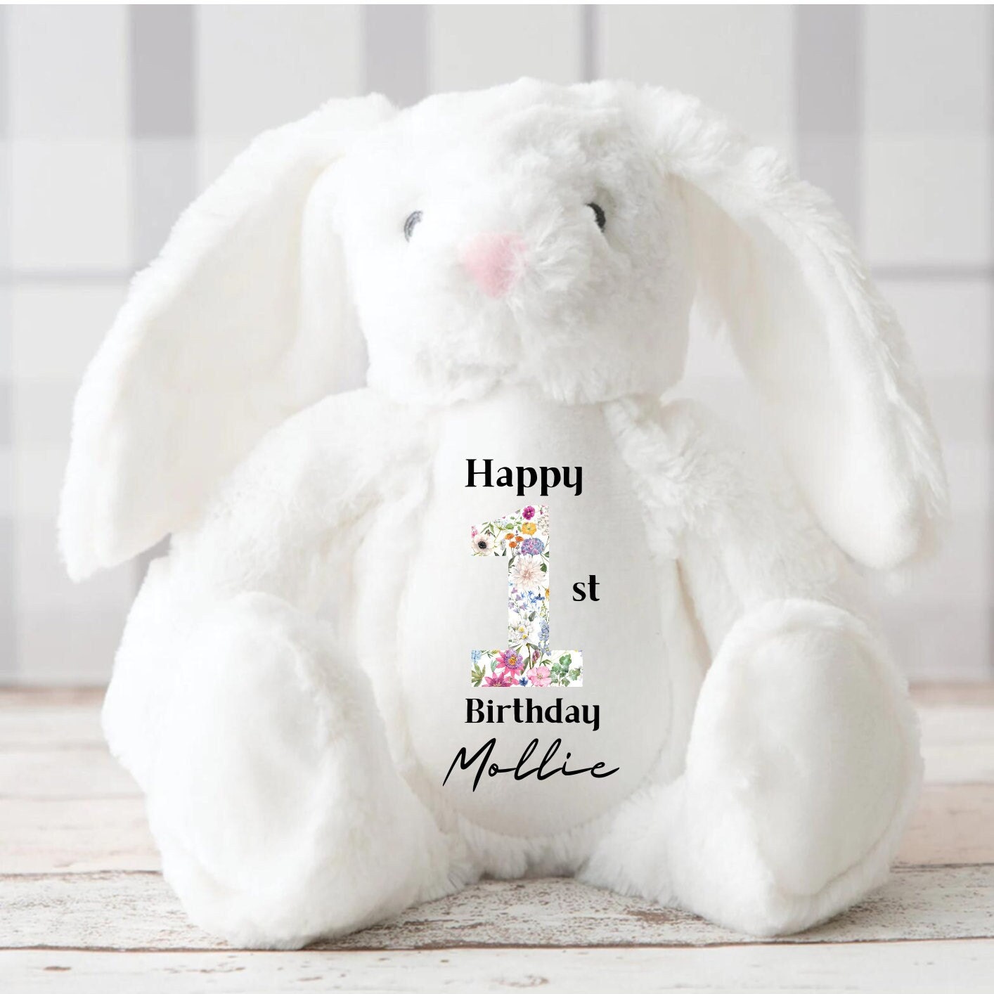 Personalised First Birthday Bunny Teddy - 1st Birthday Gifts - First Birthday Gift - 1st Birthday Girl - 1st Birthday Boy - Plush Bunny