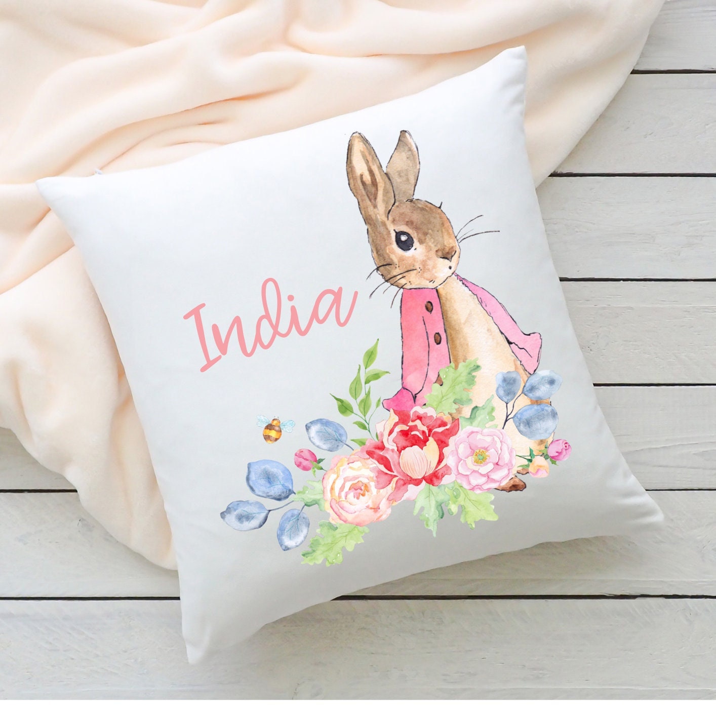 Peter Rabbit Cushion, Girls Nursery Cushion,Girls Nursery Decor,Baby Girl Gifts ,New Baby Girl Gifts, Nursery Decor, Girls Nursery Cushion