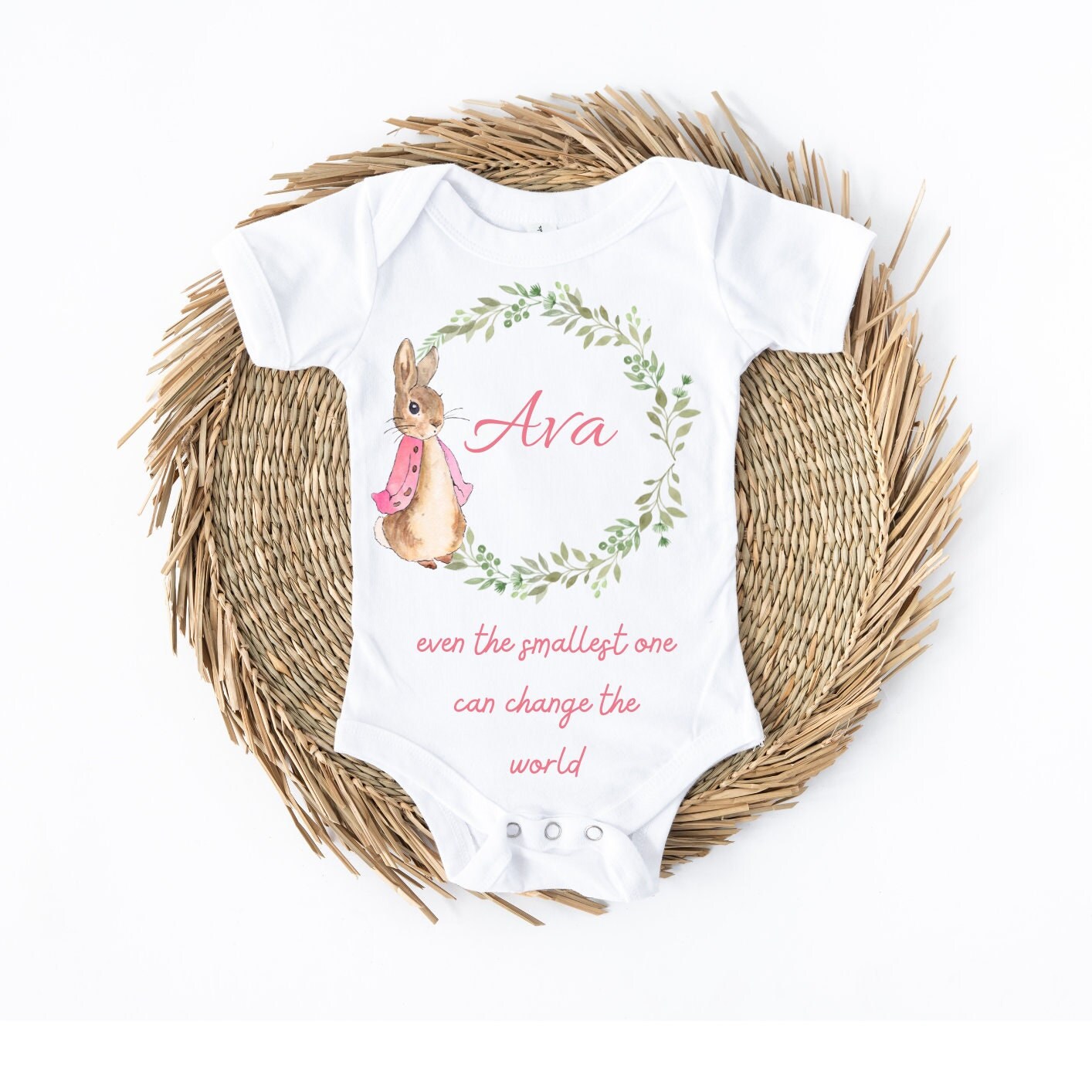 Personalised Peter Rabbit Sleepsuit, Vest, New Girl Gift, Coming Home Gift, New Baby, Pregnancy Announcement vest