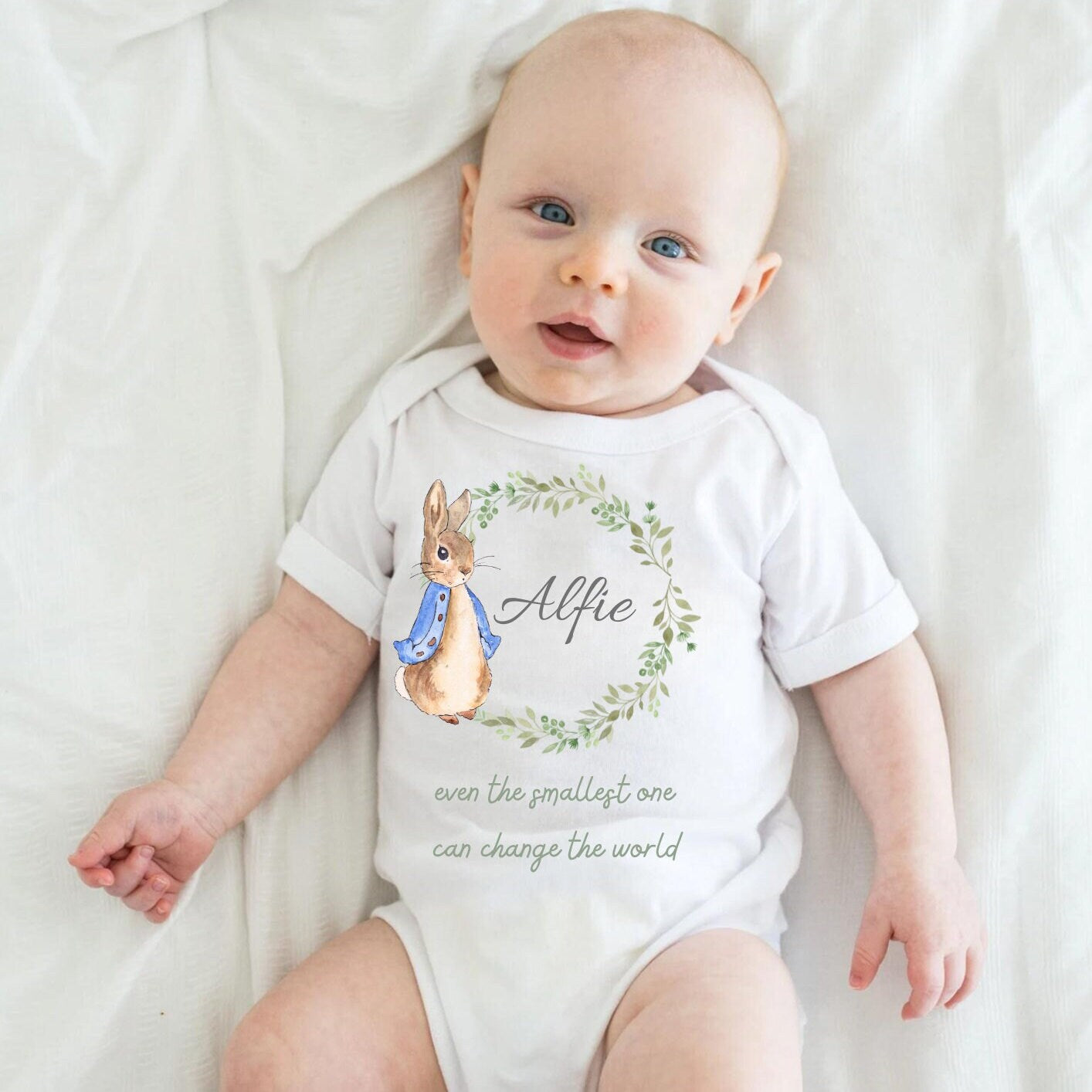 Personalised Peter Rabbit Sleepsuit, Vest, New Girl Gift, Coming Home Gift, New Baby, Pregnancy Announcement vest