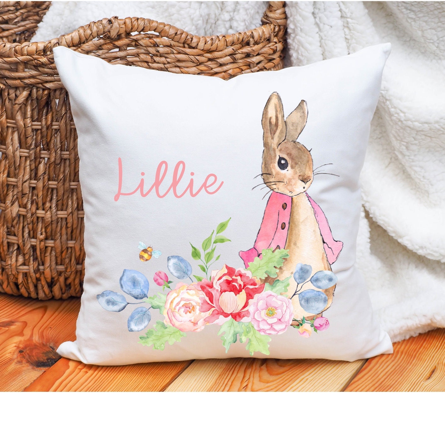 Peter Rabbit Cushion, Girls Nursery Cushion,Girls Nursery Decor,Baby Girl Gifts ,New Baby Girl Gifts, Nursery Decor, Girls Nursery Cushion