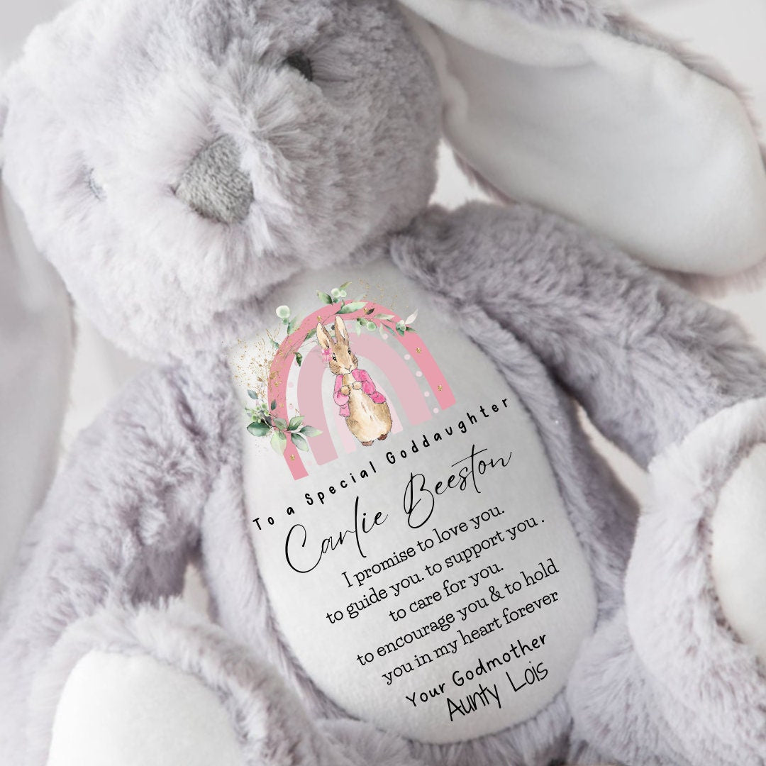 Personalised Christening Baptism Gift for Girl, Godparent Gift , Christening Bunny,Christening Gifts,Christening Keepsake, Stuffed Teddy