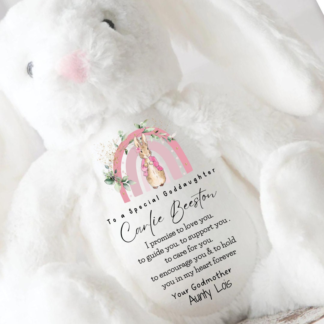 Personalised Christening Baptism Gift for Girl, Godparent Gift , Christening Bunny,Christening Gifts,Christening Keepsake, Stuffed Teddy