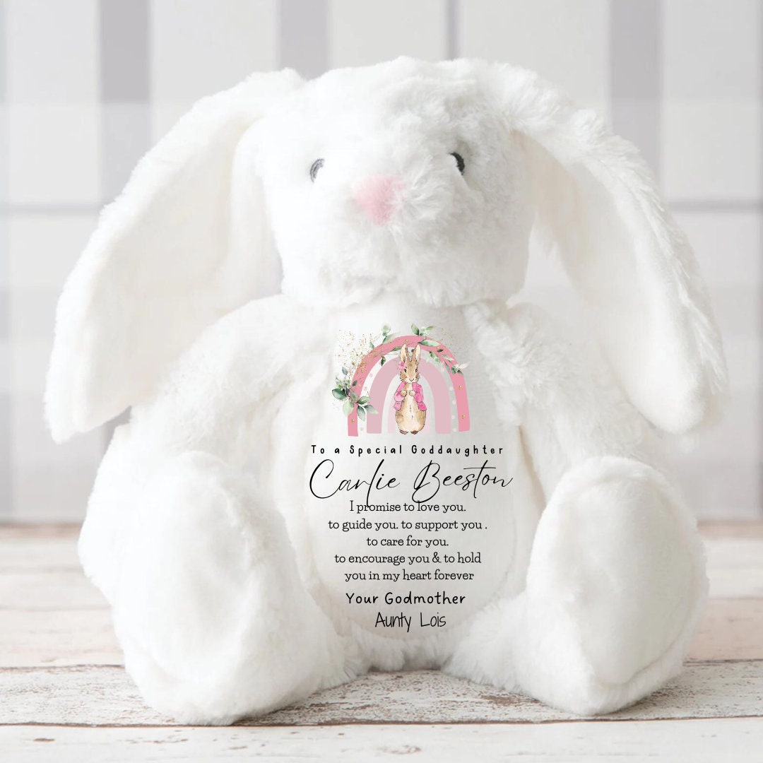 Personalised Christening Baptism Gift for Girl, Godparent Gift , Christening Bunny,Christening Gifts,Christening Keepsake, Stuffed Teddy