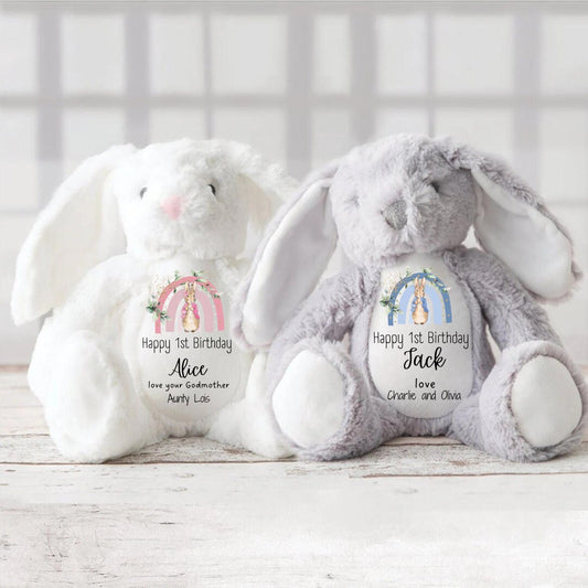 Personalised First Birthday Bunny Teddy - 1st Birthday Gifts - First Birthday Gift - 1st Birthday Girl - 1st Birthday Boy - Bunny