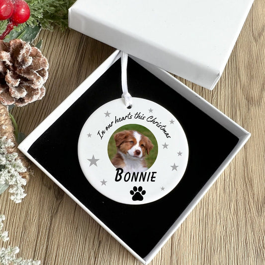 Personalised Dogs Memorial Christmas hanging ceramic - Christmas Pet Memorial Ornament - Dog Memorial - Personalised Pet Portrait