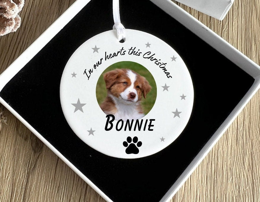 Personalised Dogs Memorial Christmas hanging ceramic - Christmas Pet Memorial Ornament - Dog Memorial - Personalised Pet Portrait