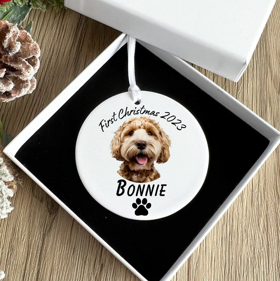 Personalised Dogs 1st Christmas Bauble - Personalised First Christmas Pet Ornament - Dog Gift - Cat Bauble - Dog First Xmas Ornament