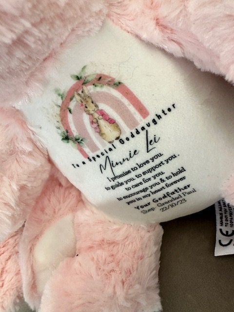 Personalised Christening Baptism Gift for Girl, Godparent Gift , Christening Bunny,Christening Gifts,Christening Keepsake, Stuffed Teddy