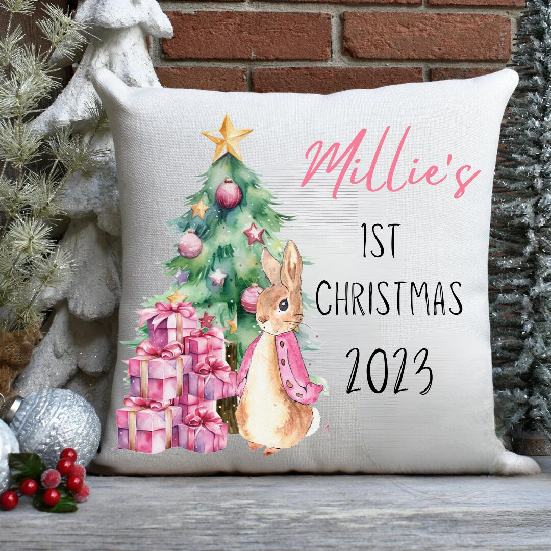 Girls Personalised First Christmas Keepsake Cushion - Baby's First Christmas Gifts - Personalised Christmas Decorations - Christmas Cushions