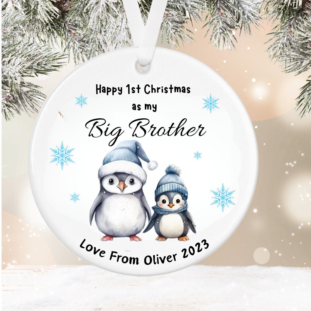 Personalised First Christmas As My Big Brother, Big Sister Ceramic, Christmas Tree Decoration, New Baby Bauble, Baby's First Christmas