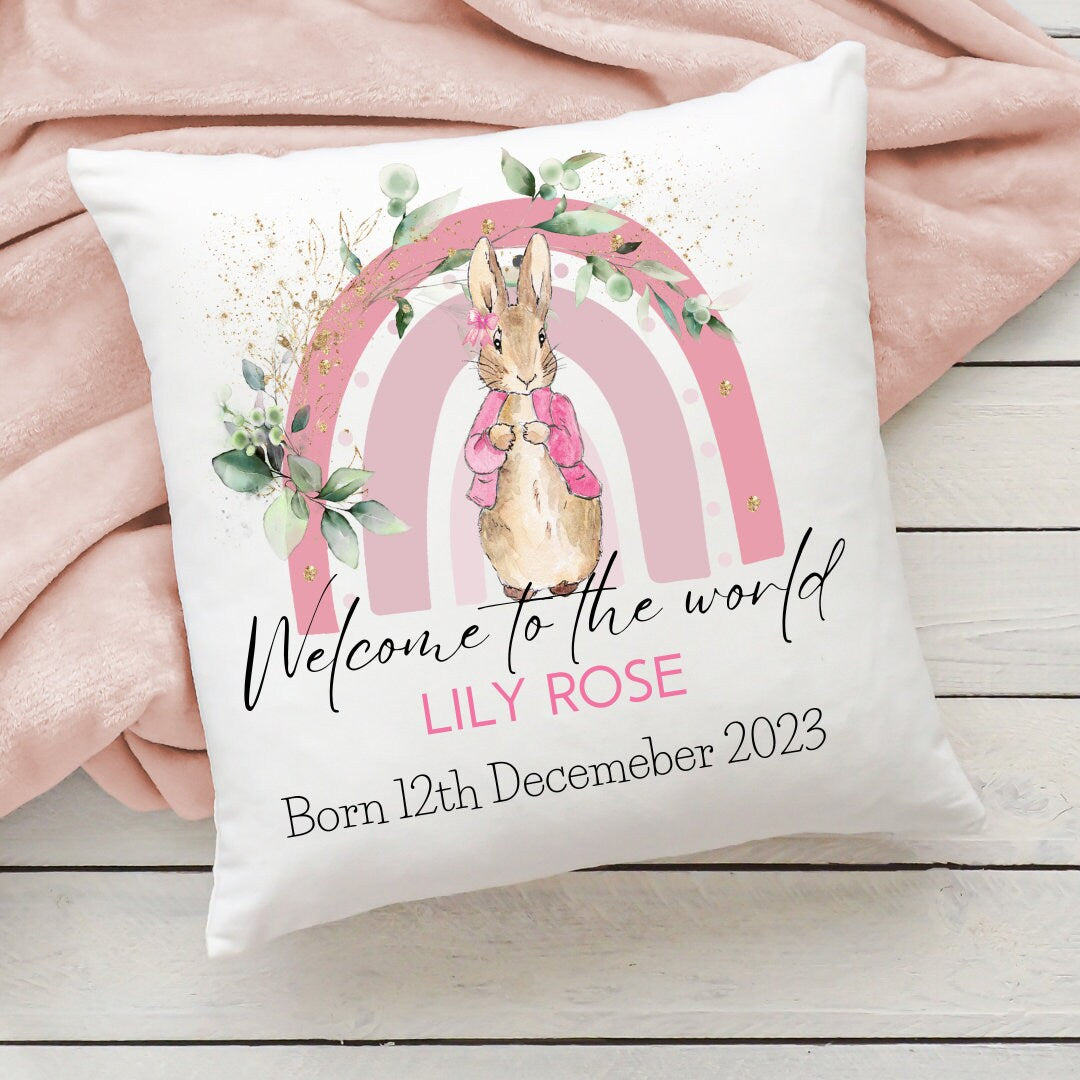 Personalised New Baby Cushion , Pink Nursery Cushion , Personalised Girl's Cushion , Baby Girl Cushion , Personalised Baby Girl Gift