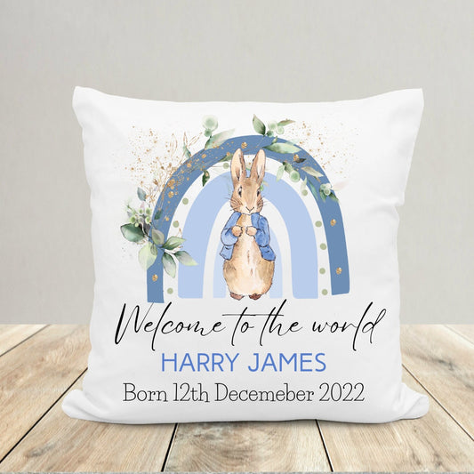 Personalised New Baby Cushion , Blue Nursery Cushion , Personalised Boy's Cushion , Baby Boy Cushion , Personalised Baby Boy Gift