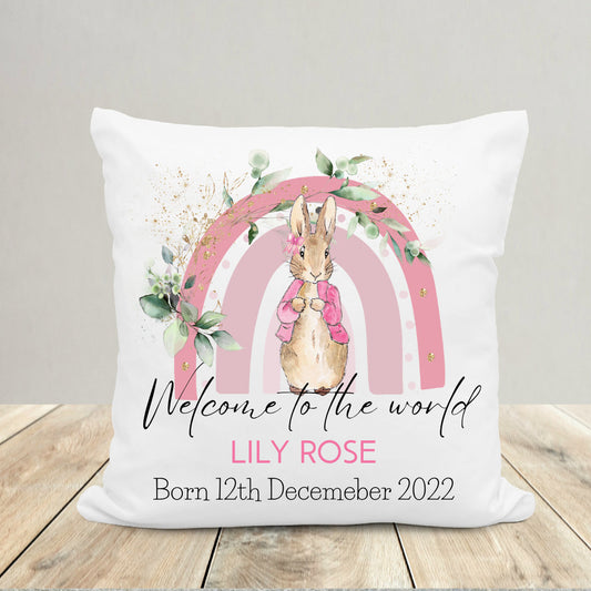 Personalised New Baby Cushion , Pink Nursery Cushion , Personalised Girl's Cushion , Baby Girl Cushion , Personalised Baby Girl Gift